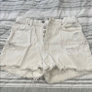 Pacsun White Distressed High-Waist Denim Shorts